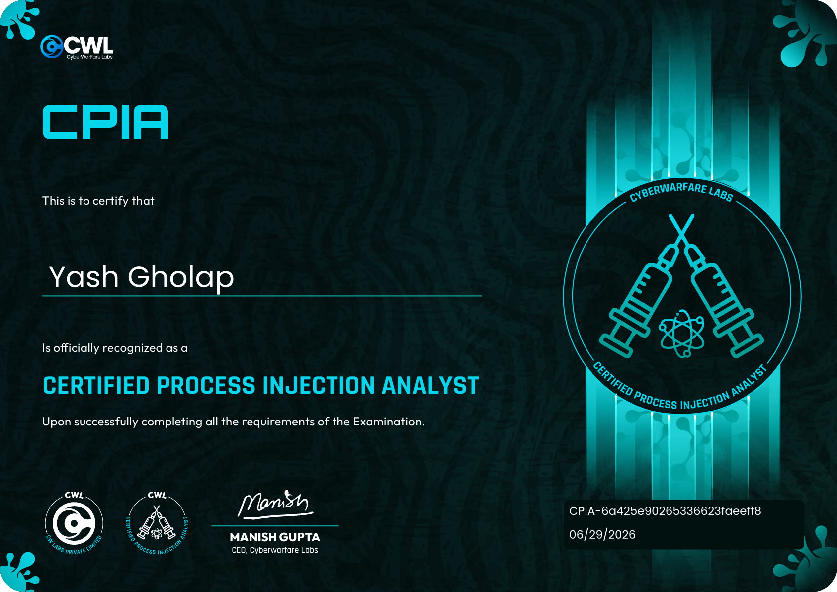 Certified Process Injection Analyst (CPIA) Certificate
