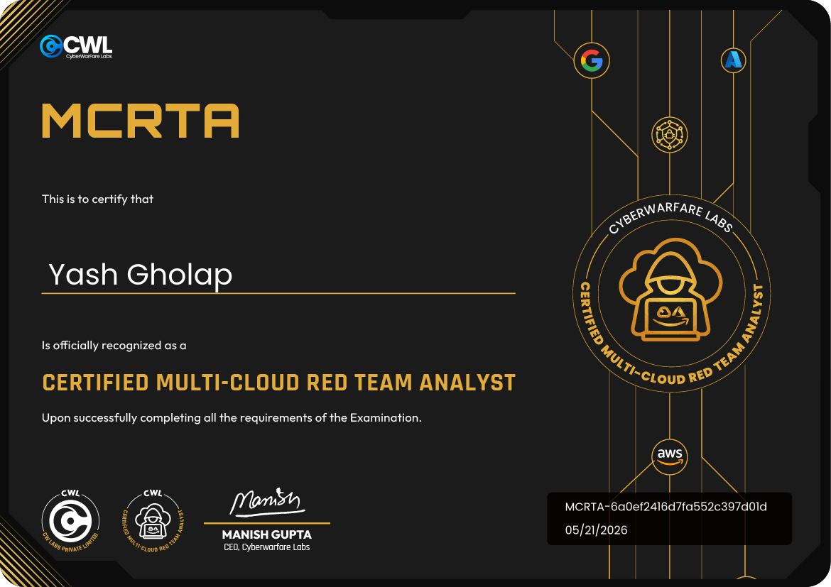 Certified Multi-Cloud Red Team Analyst (MCRTA) Certificate