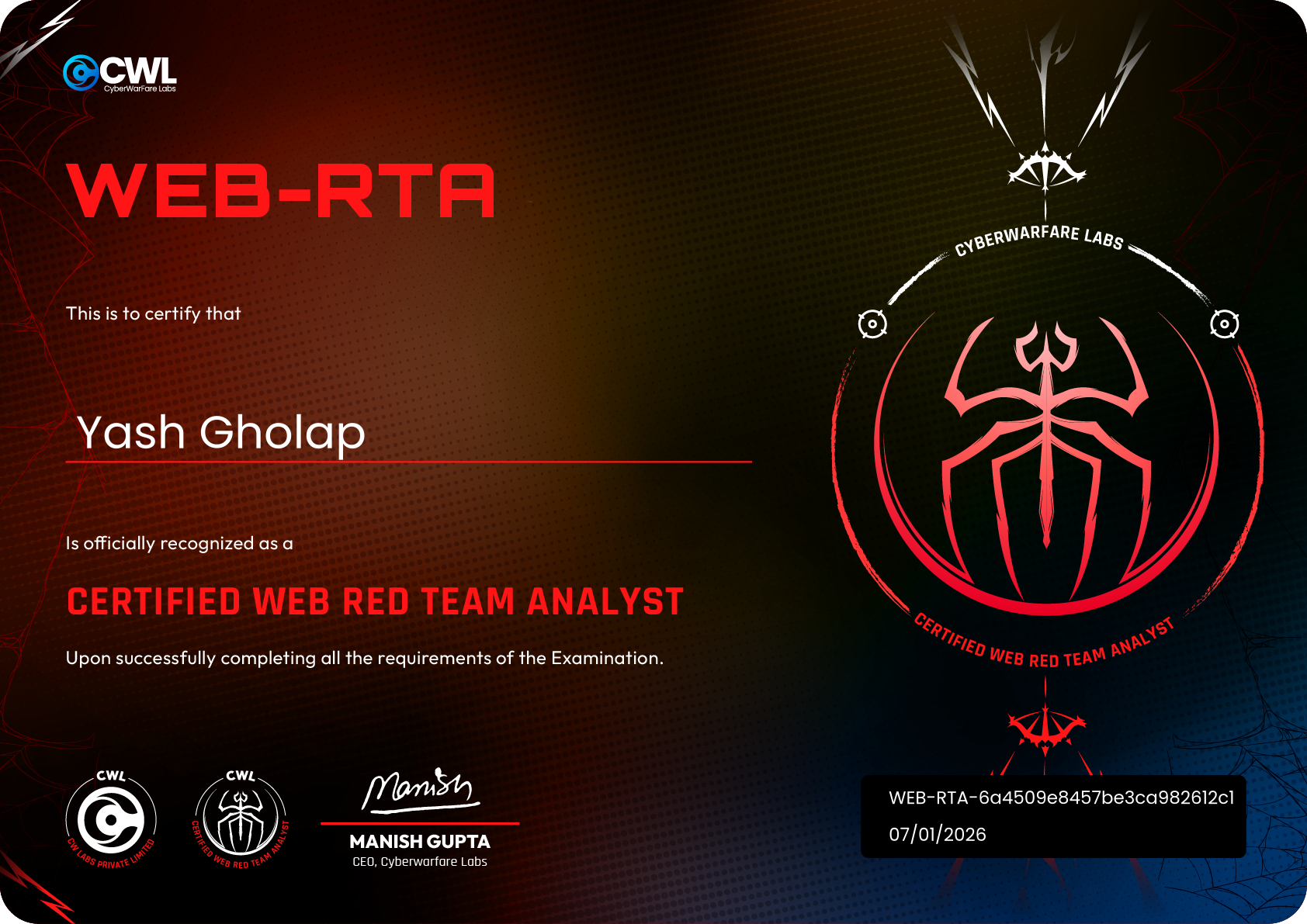 Web Red Team Analyst (WEB-RTA) Certificate