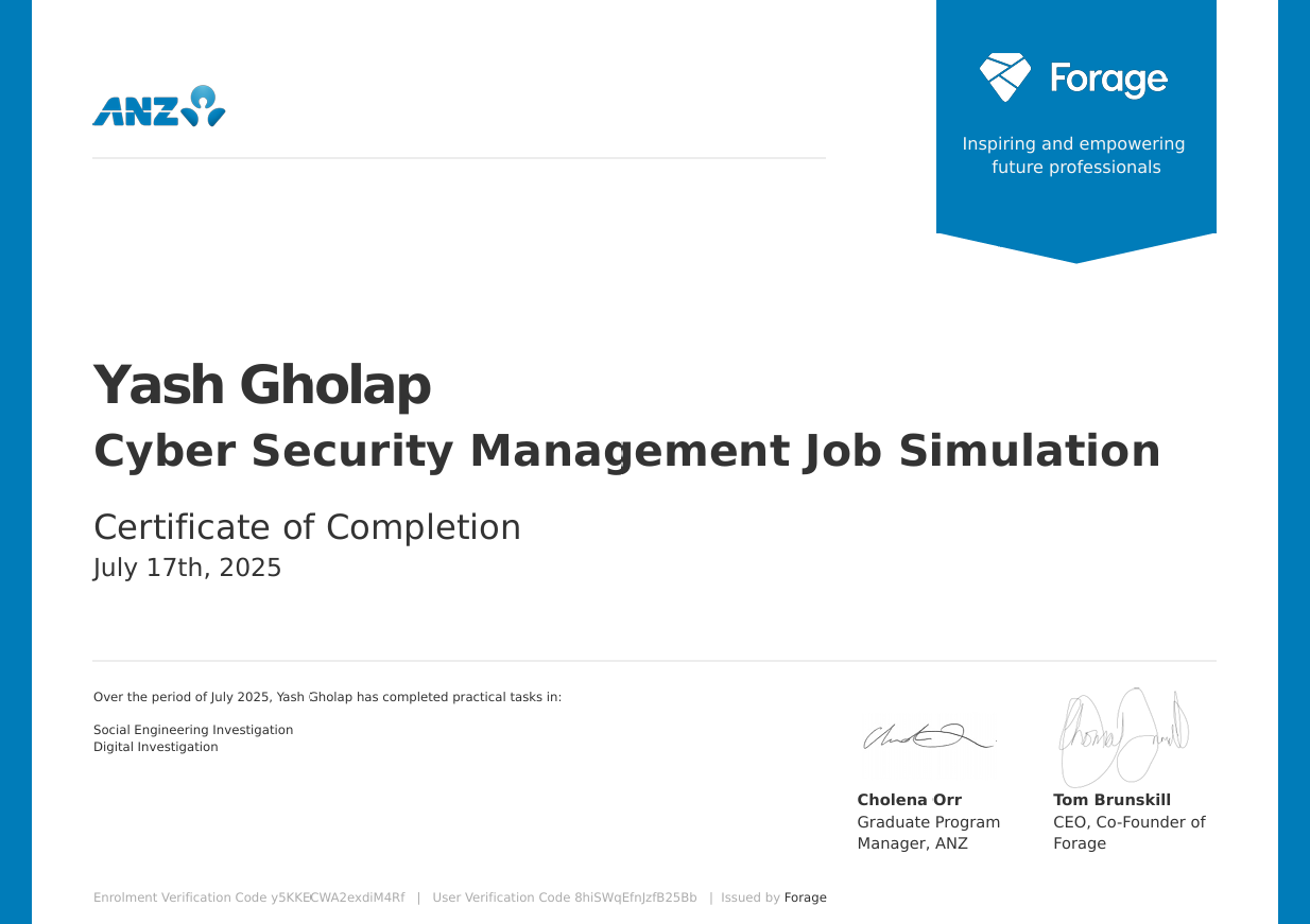 ANZ - Cyber Security Management Job Simulation (Forage)