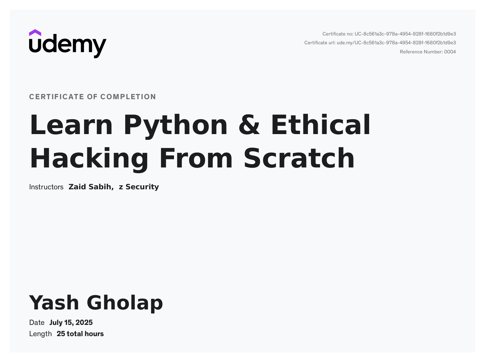 Learn Python & Ethical Hacking From Scratch (Udemy)
